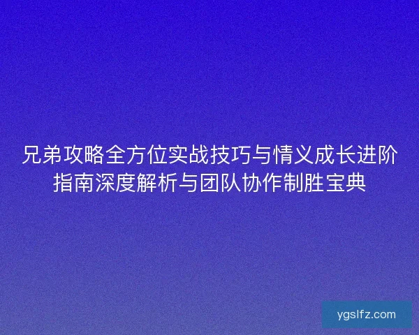 兄弟攻略全方位实战技巧与情义成长进阶指南深度解析与团队协作制胜宝典